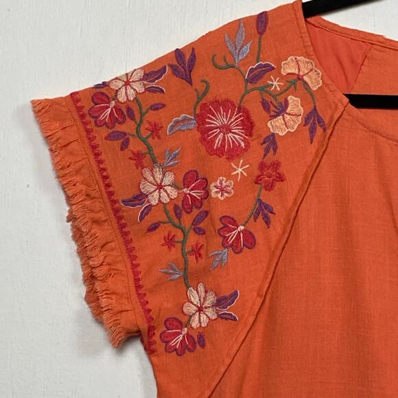 Umgee Orange Embroidered Boho Linen Blend Fairy Lagenlook Top Size Small - Picture 4 of 8